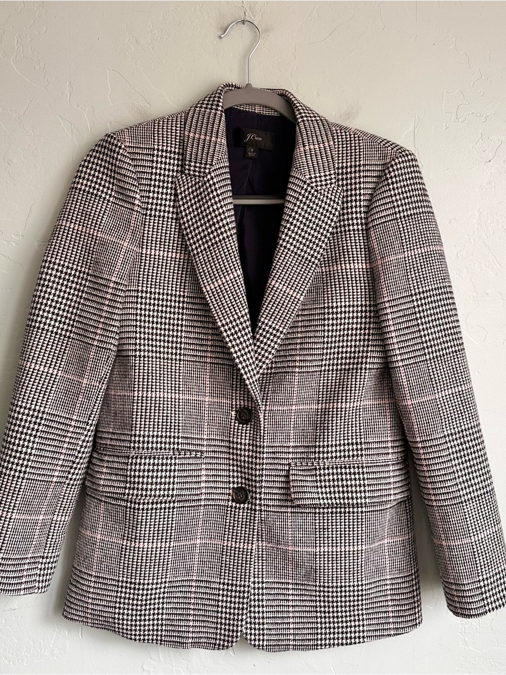 J. Crew Plaid Houndstooth Wool Blend Boyfriend Blazer Women's 2 Classic Preppy - Picture 2 of 7